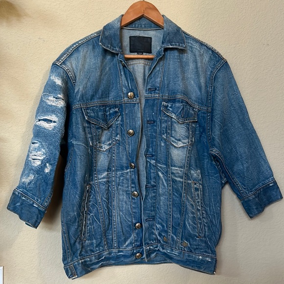 R13 | Distressed Denim Trucker Jean Oversized Jacket - Picture 5 of 14